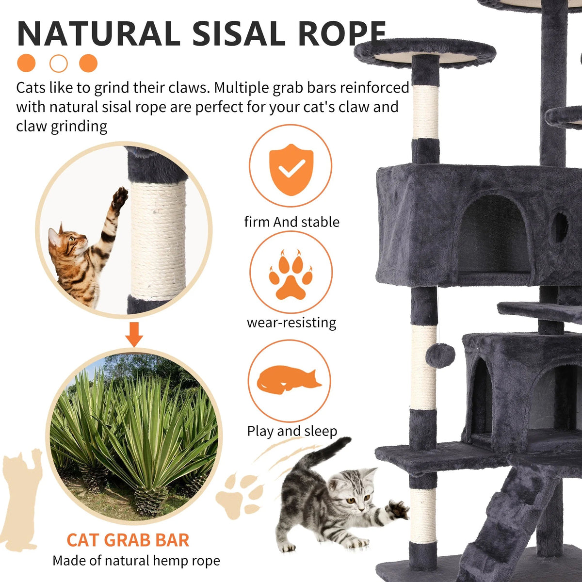 54-Inch Double Condo Cat Tree with Scratching Posts