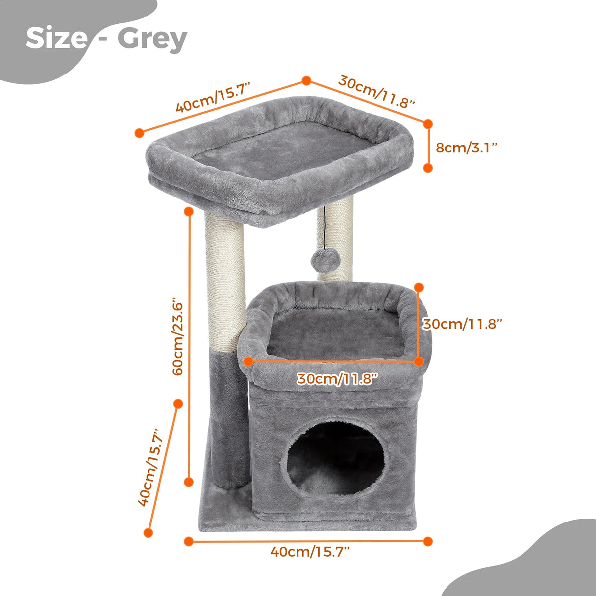 27-Inch Cozy Gray Cat Tree with Condo & Scratching Posts
