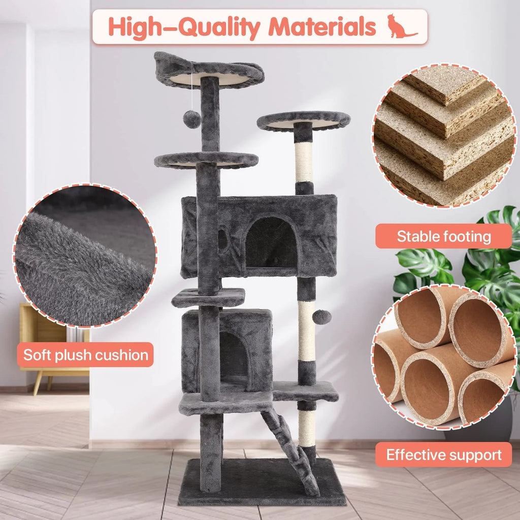 54-Inch Double Condo Cat Tree with Scratching Posts