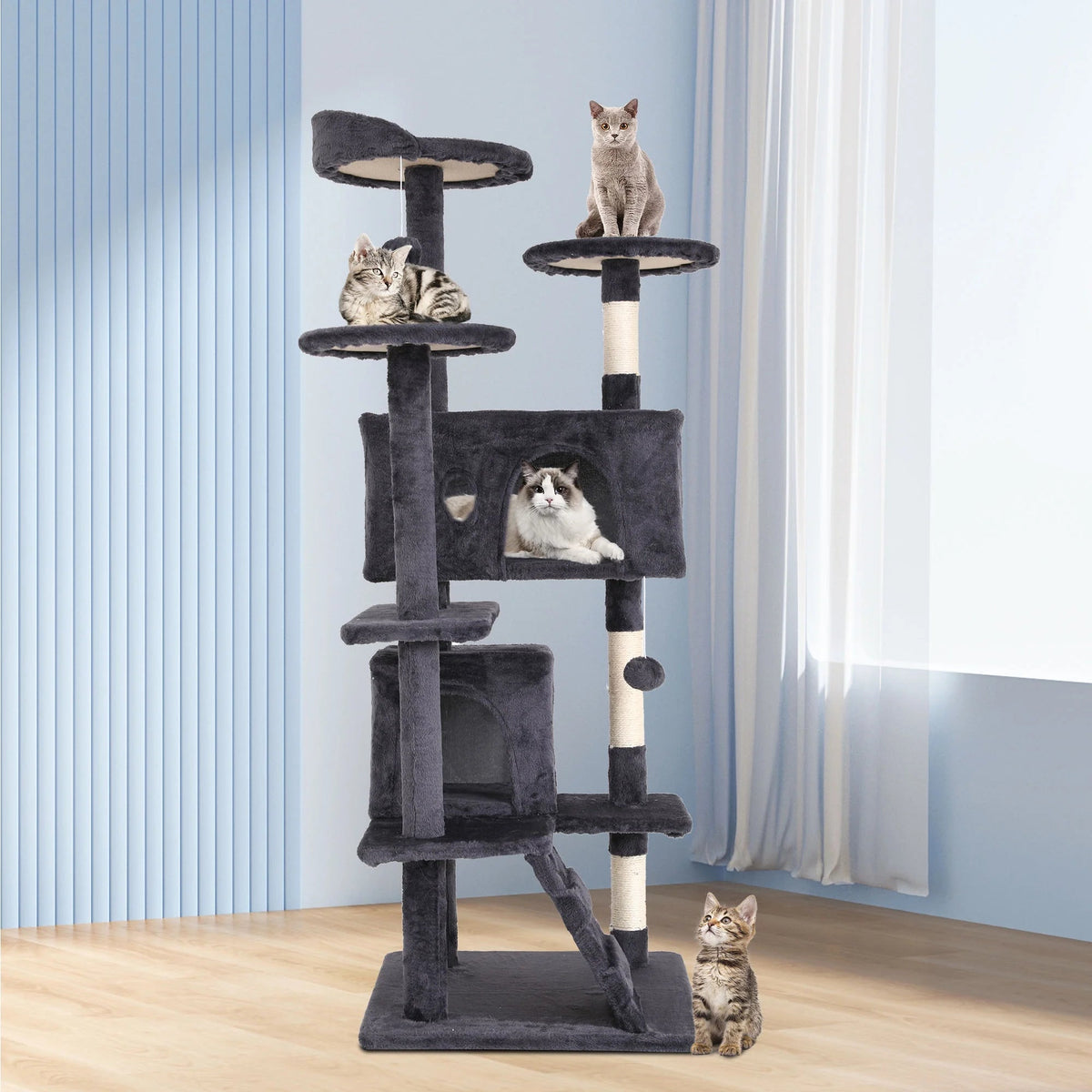54-Inch Double Condo Cat Tree with Scratching Posts