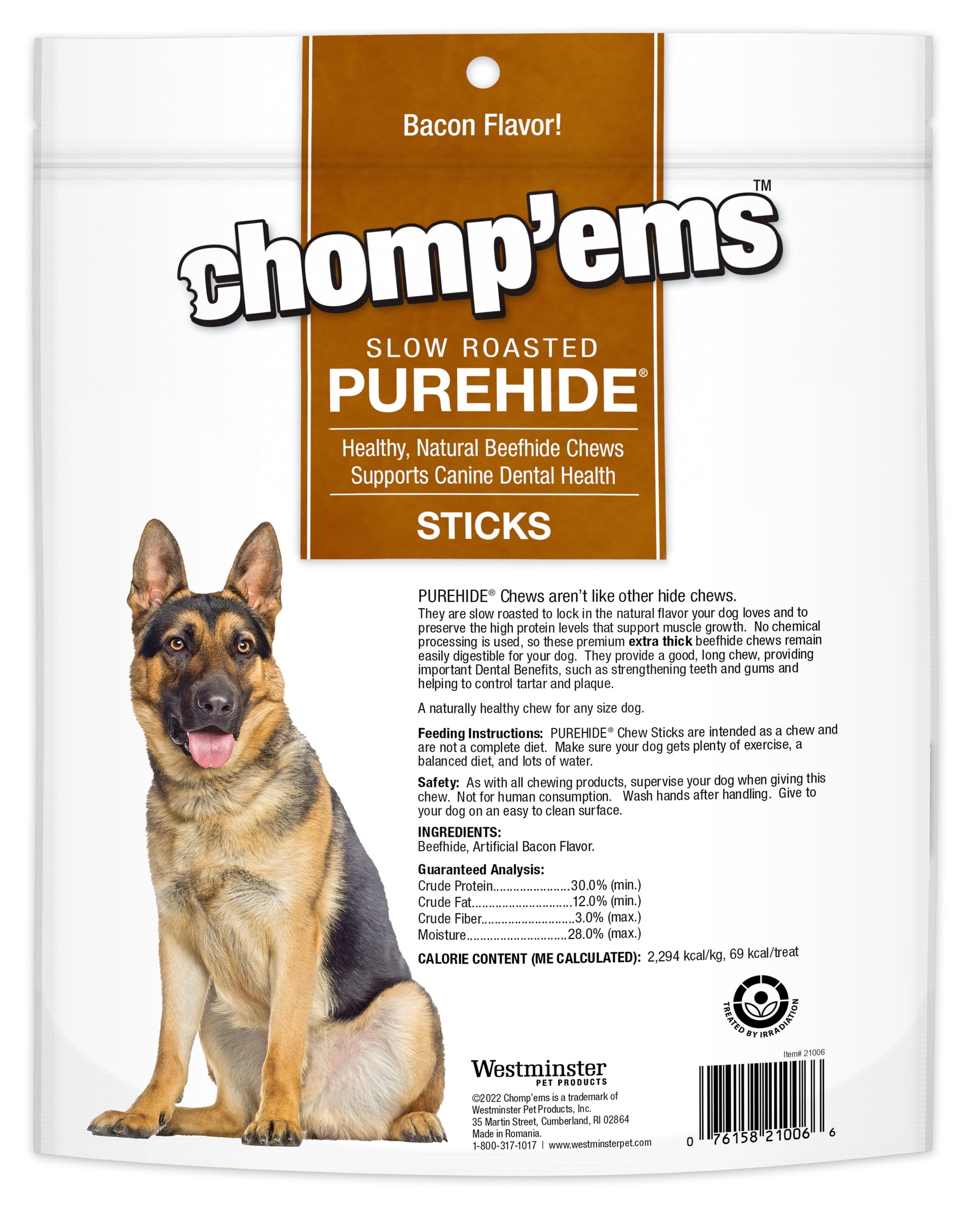 Purehide Chews - Slow Roasted Naturally Delicious Dog Treats - High Protein Beef Hide - Bacon Flavor, Sticks, 12 Oz.