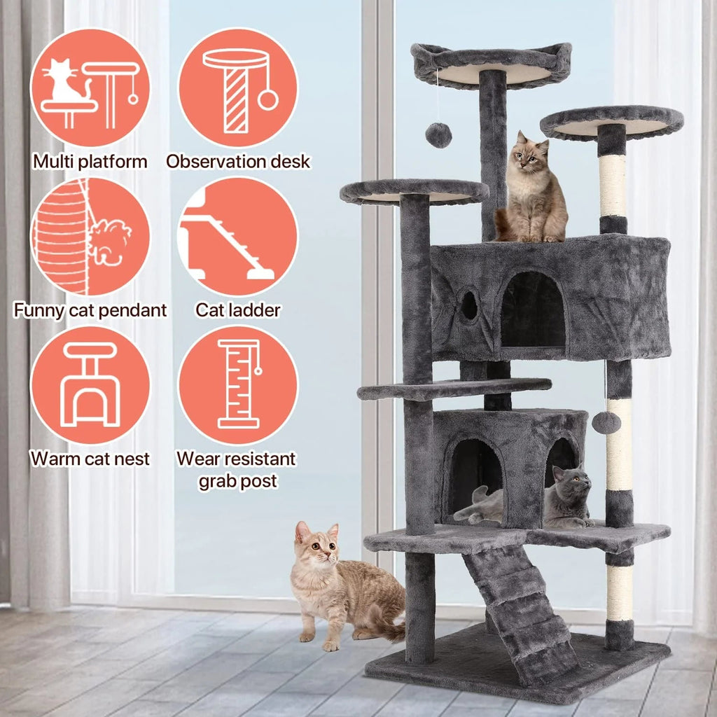 54-Inch Double Condo Cat Tree with Scratching Posts