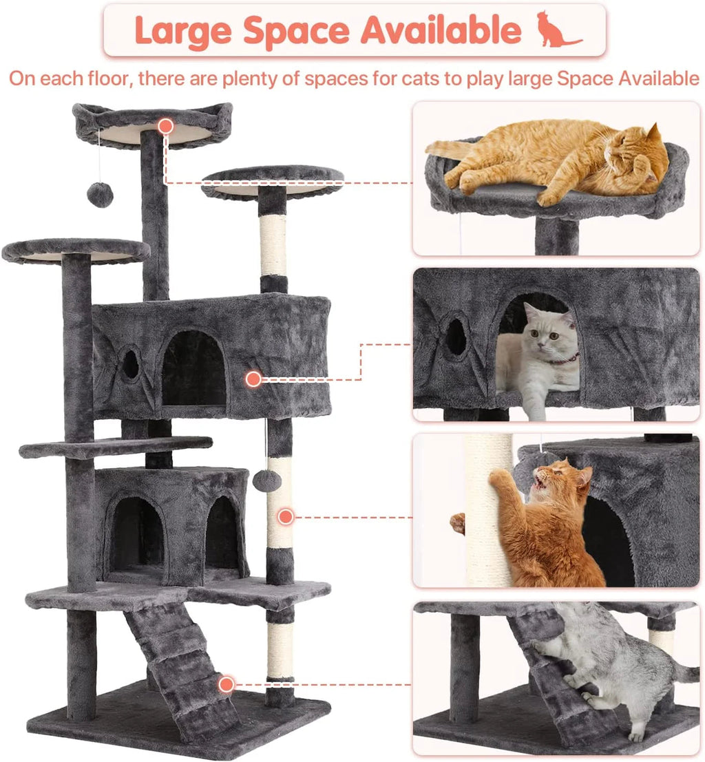 54-Inch Double Condo Cat Tree with Scratching Posts