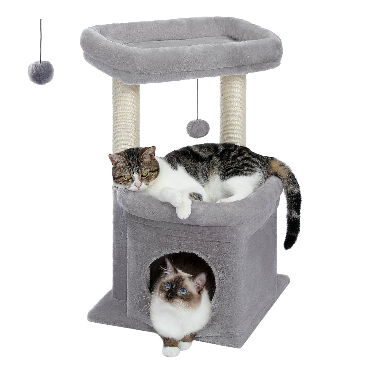27-Inch Cozy Gray Cat Tree with Condo & Scratching Posts