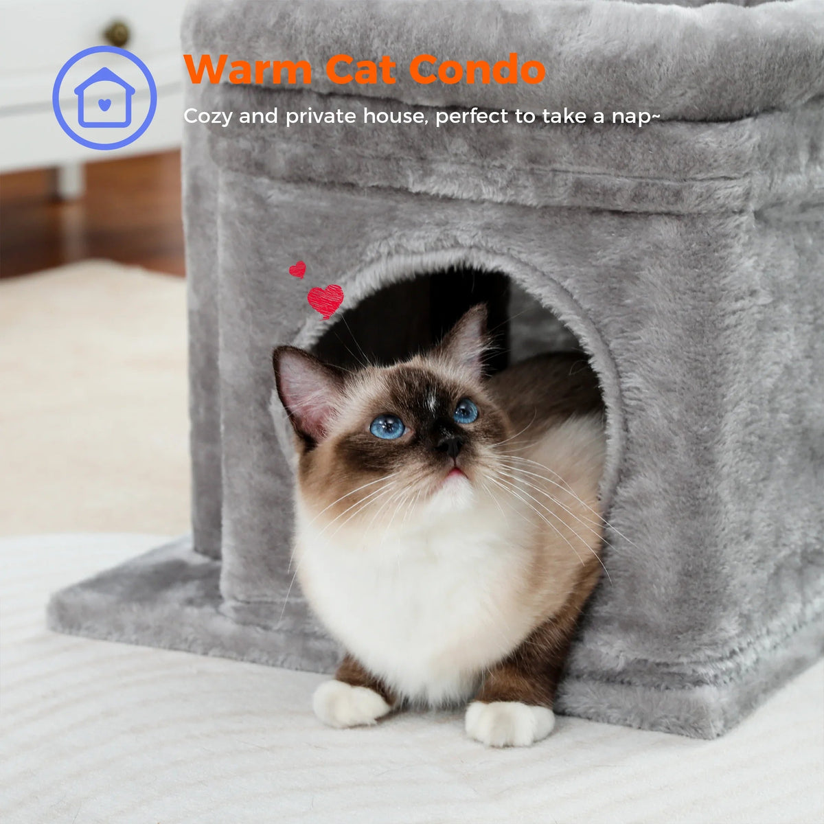 27-Inch Cozy Gray Cat Tree with Condo & Scratching Posts