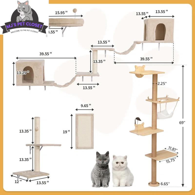 Darkiel 7-Piece Wall-Mounted Cat Climbing Tower